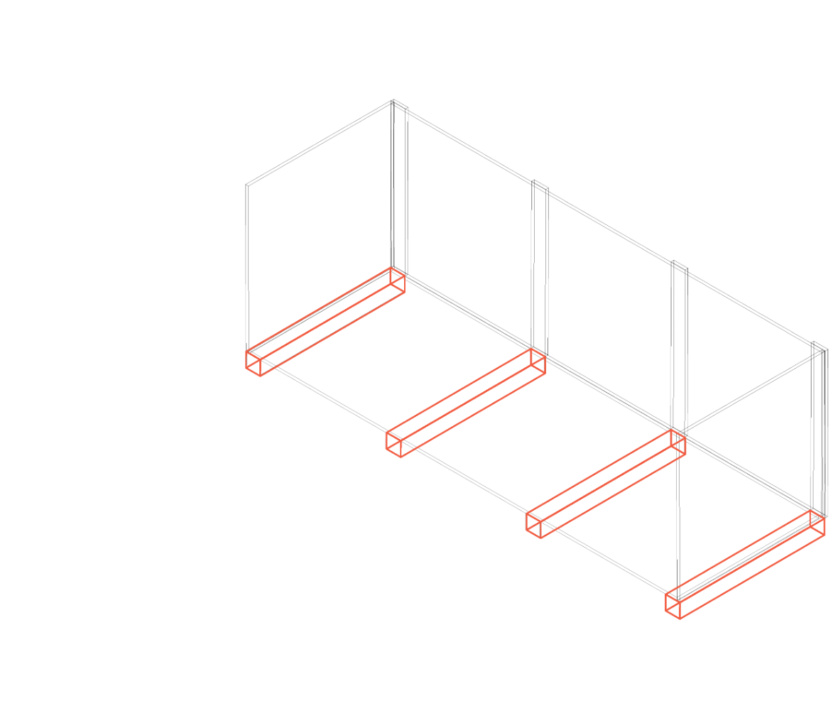 Grafisk illustration af træbjælker til understøttelse af eksportemballage og sikker transport af gods.